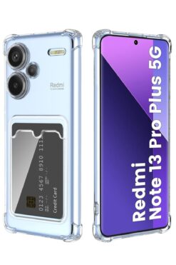 KZY İletişim Xiaomi Redmi Note 13 Pro Plus Kapak ile Uyumlu  Kartlıklı Darbe Emici Şeffaf Silikon Kılıf