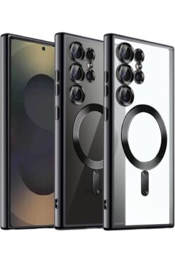 m.tk moveteck Galaxy S25 Ultra Kılıf Magsafe Wirelles Şarj Destekli Parlak Renkli Kenarlı Arkası Şeffaf Lensli