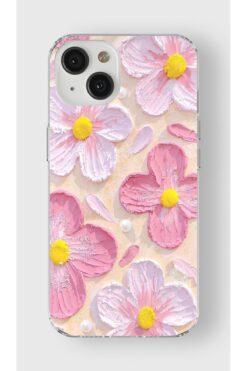 moonset Iphone 14 Plus Uyumlu Pastel Çiçek Tasarımlı Baskılı Şeffaf Telefon Kılıfı