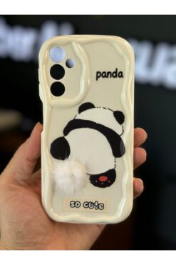 Fibaks Galaxy S21 Fe Uyumlu Kılıf Tasarımlı Desenli Kamera Korumalı Panda Beyaz Püsküllü Silikon Kapak
