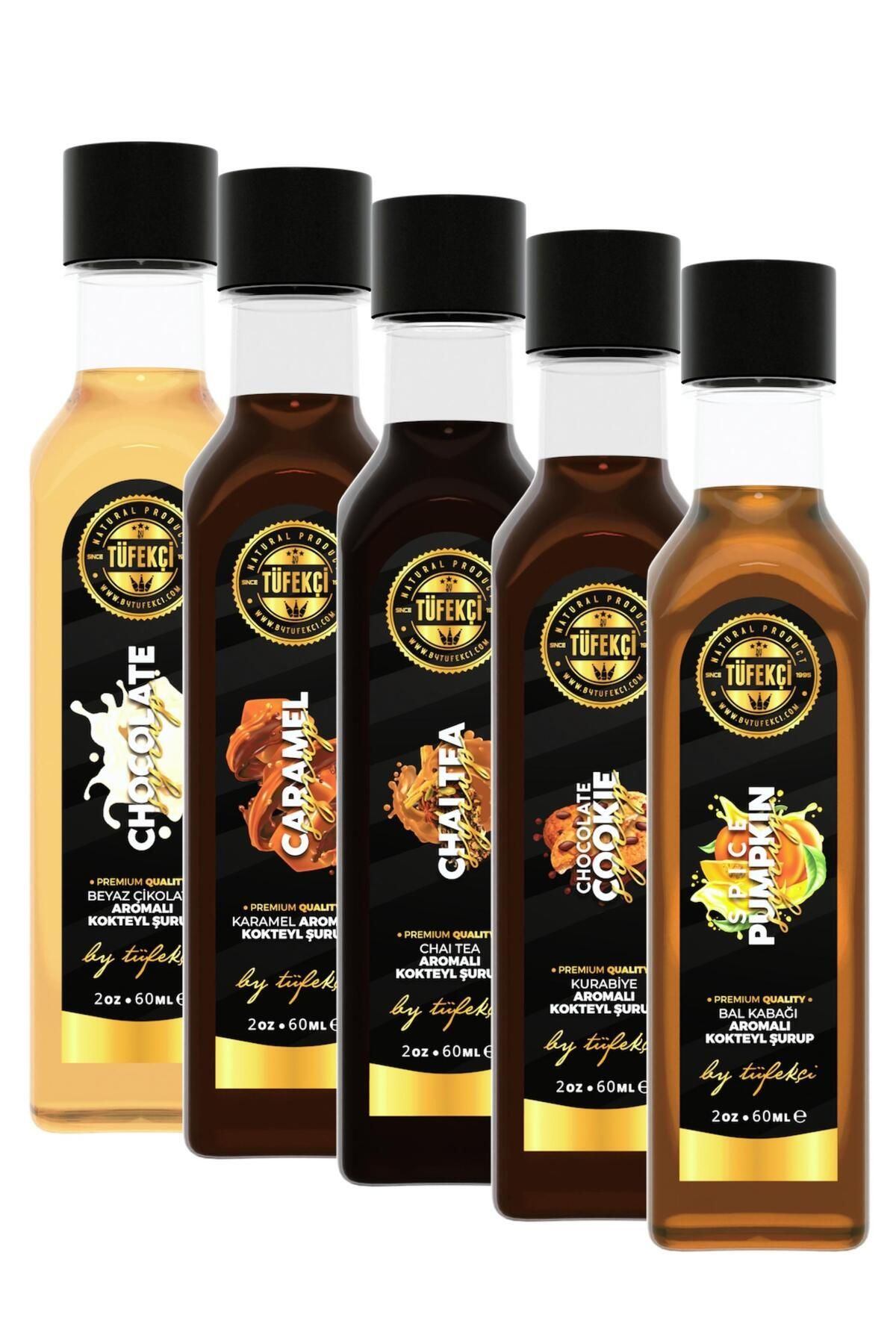 By Tüfekçi 5'li Özel Seri Şurup (KARAMEL,BALKABAĞI,BEYAZ ÇİKOLATA,CHOCOLATE COKİES, CHAİ TEA) 5x60ml