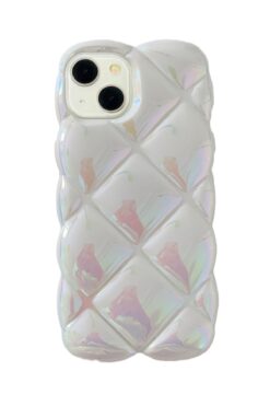 KVK PRİVACY İphone 15plus / 14plus Uyumlu Kılıf Beyaz Baklava Desenli Hologramlı Dayanıklı Yumuşak Silikon Kapak