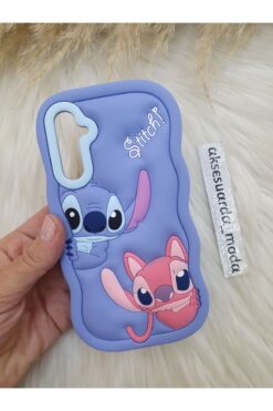 Aksesuarda Moda SAMSUNG GALAXY A34 Uyumlu Stitch Disney Lilo Ve Stiç Hamur Silikon Lüks Kılıf Kapak