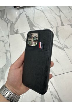 Bilişim Akademi iPhone 16 Pro Uyumlu Deri Kılıf Kartlıklı Kılıf Arkası Cüzdanlı Kılıf Kart Koymalı Kılıf Siyah