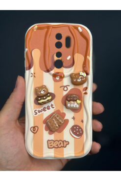 Fibaks Redmi Note 8 Pro Kılıf Tasarımlı Desenli Kamera Korumalı Ayıcık Bisküvi Renkli Cofffe Silikon Kapak