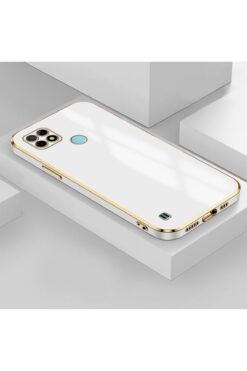 Fibaks Realme C21Y - C25Y Kılıf Parlak Kenarlı Altın Işlemeli Kamera Korumalı Kapak