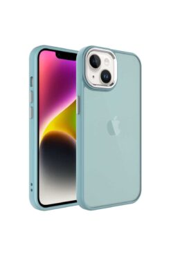 Fibaks Iphone 14 Plus / 15 Plus Uyumlu Kılıf Metal Çerçeve Hassas Butonlu Renkli Buzlu Şeffaf Transparan