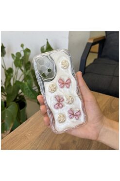 Pro Aksesuar Samsung Galaxy A33 5G Uyumlu Kılıf Kelebekli Floral Silikon Kılıf Rose Gold