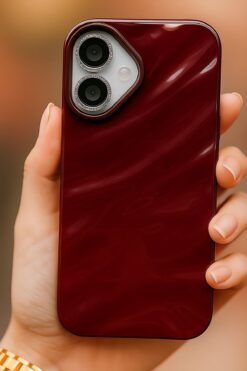 Fibaks Apple iPhone 16 Kılıf Parlak Kabartmalı Dalga Tasarımlı Desenli Mürdüm Darbe Emici Silikon Kapak