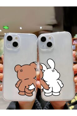 Çitlembik Case Panda Tasarım Baskılı Çift Telefon Kılıfı Premium Couple Şeffaf Telefon Kılıfı