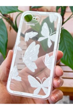 Fibaks Apple iPhone 16E Kılıf Tasarımlı Desenli Kamera Korumalı Şeffaf Kelebek Esnek Yumuşak Silikon Kapak