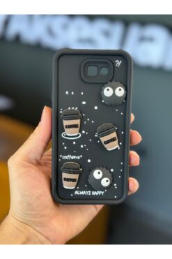Fibaks Galaxy J7 Prime Kılıf Tasarımlı Desenli Kamera Korumalı Coffee Kurabiye Siyah Yumuşak Silikon Kapak