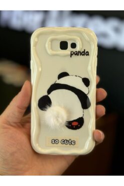 Fibaks Galaxy J7 Prime Uyumlu Kılıf Tasarımlı Desenli Kamera Korumalı Panda Beyaz Püsküllü Silikon Kapak