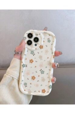 MirazTasarim IPHONE 15 PROMAX EKRU ÜZERİ ÇİÇEK DESENLİ KILIF