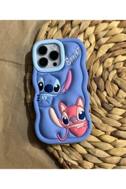 HYPERSOFT Iphone 15 Pro Max Uyumlu Sevimli Stitch Desenli Yumuşak Hamur Silikon Lüks Kılıf Kapak