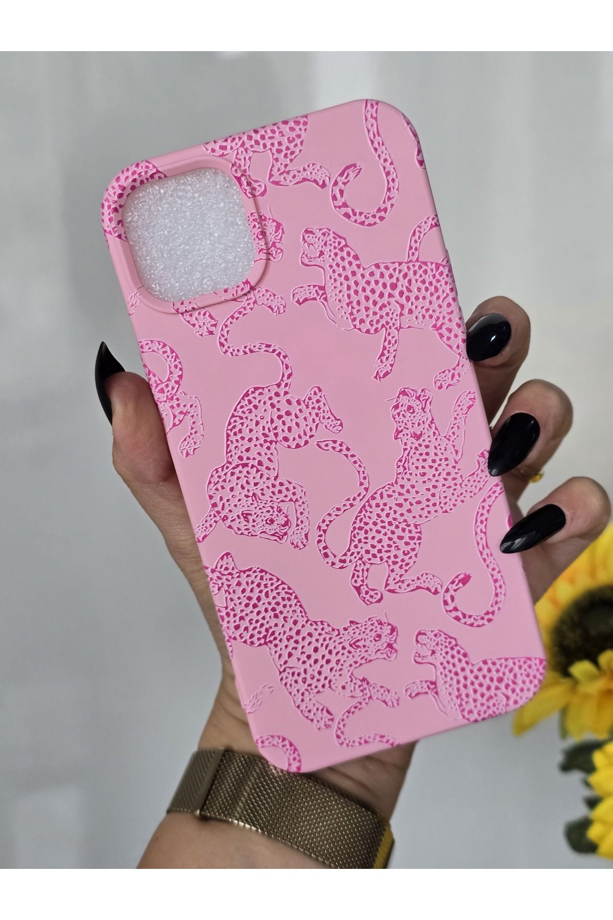 Magic Ring Iphone 14 PLUS / 15 PLUS Uyumlu İçi Kadife Lansman Leopar Baskılı Kılıf - Görsel 4