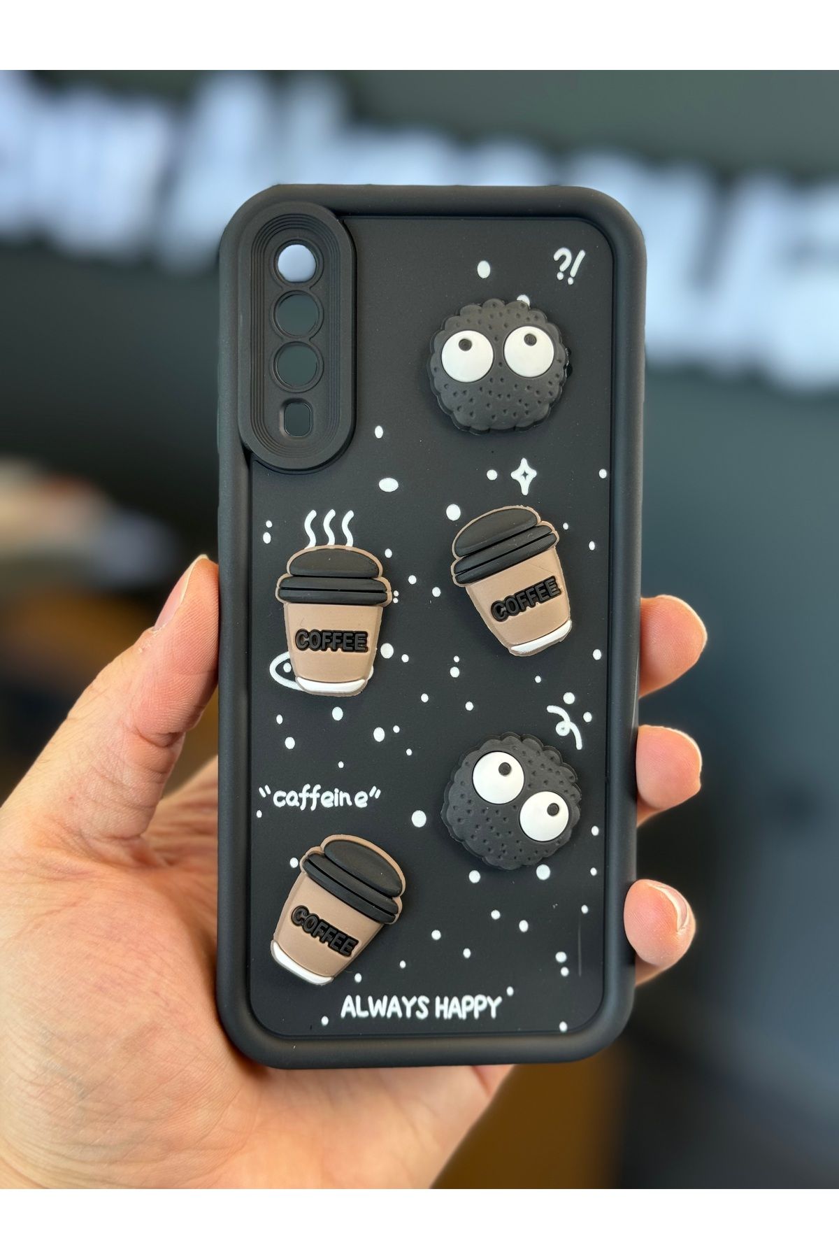 Fibaks Galaxy A50/a30s Uyumlu Kılıf Tasarımlı Desenli Kamera Korumalı Coffee Kurabiye Siyah Yumuşak Silikon
