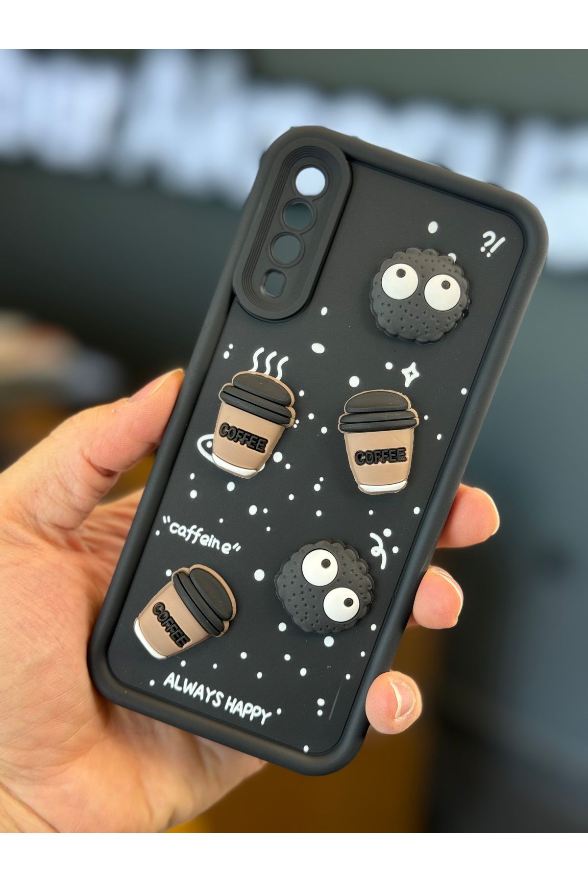 Fibaks Galaxy A50/a30s Uyumlu Kılıf Tasarımlı Desenli Kamera Korumalı Coffee Kurabiye Siyah Yumuşak Silikon - Görsel 2