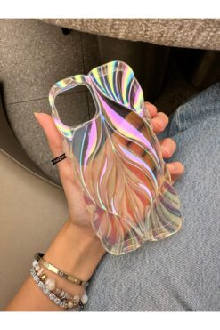 POWELL İphone 15Plus 14Plus  İçin Hologramlı Parlak Yaprak Desen Esnek Silikon Dayanıklı Tasarım Kılıf