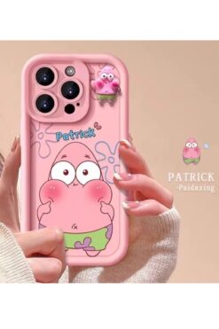 KVK PRİVACY İphone 15 Pro Max Uyumlu Kılıf Patrick Desenli 3d Oyuncaklı Kamera Korumalı Yumuşak Kapak Pembe