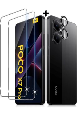 m.tk moveteck Xiaomi Poco X7 Pro Uyumlu Kamera Koruma Lens Koruyucu Cam + 9H Ekran Koruyucu Cam 2in1 Set