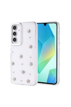 Ummeslem Samsung Galaxy A16 Cep Telefonu için Uyumlu Kılıf Airbag Tasarımlı Simli Şeffaf Kutup Kapak