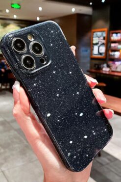 KVK PRİVACY Apple iPhone 15 Pro Kılıf Simli İnce Darbe Dayanıklı Silikon Parlak Yumuşak Kapak Siyah