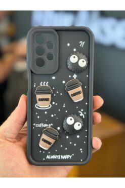 Fibaks Galaxy A32 Uyumlu Kılıf Tasarımlı Desenli Kamera Korumalı Coffee Kurabiye Siyah Yumuşak Silikon Kap