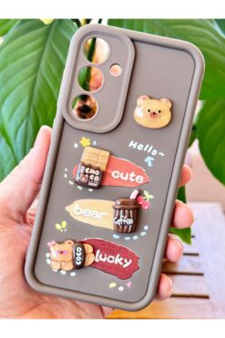 Fibaks Samsung Galaxy S23 Kılıf Tasarımlı Desenli Kamera Korumalı Ayıcık Kahve Yumuşak Silikon Kapak