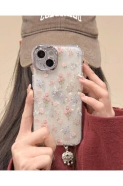 KILIF HOUSE Iphone 15 Pro Uyumlu Taşlı Lens Koruyuculu Zarif Çiçek Kılıf