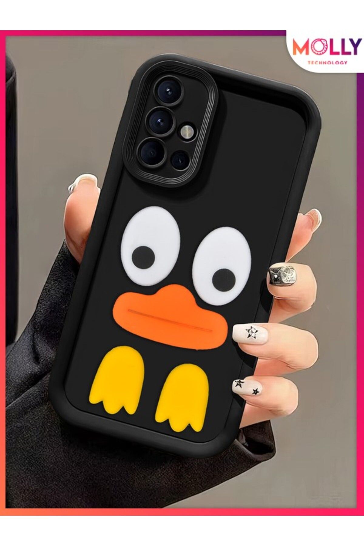 Molly Samsung Galaxy A71 İçin Siyah Kenarları Kalın 3d Kabartmalı Cute Duck Silikon Kılıf
