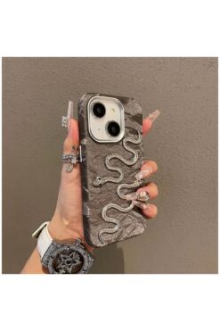 Zebana Apple iPhone 14 Uyumlu Kılıf Zebana Serpent Kadife Kumaş Kılıf Gri