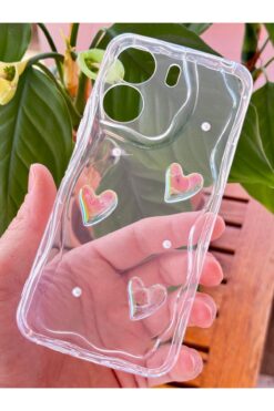 Fibaks Xiaomi Redmi 13C Kılıf 3D Kalpli İnci Tasarımlı Desenli Kamera Korumalı Şeffaf Silikon Kapak