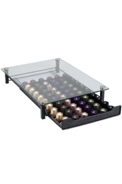 Nemtech Kapsül Kahve Standı Çekmeceli Cam 50 Kapsul Kapasiteli Nespresso Jacobs Uyumlu