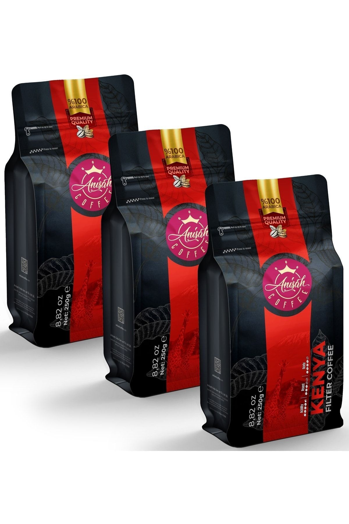 Anisah Coffee Kenya %100 Arabica Premium Filtre Kahve 3x250g | Orta Kavrulmuş (MEDİUM ROAST)