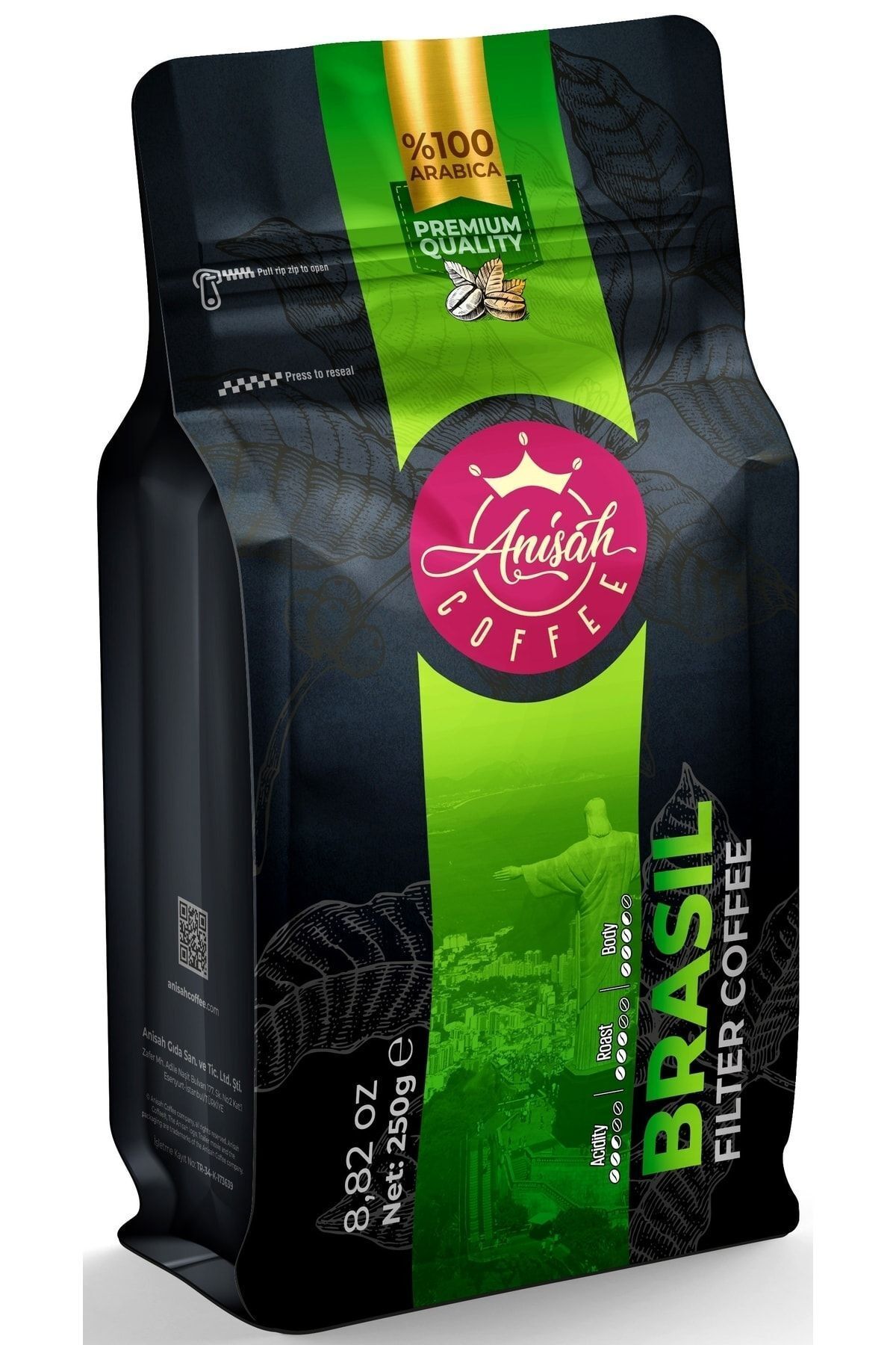 Anisah Coffee Brezilya Santos Çekirdek Filtre Kahve 250 Gram