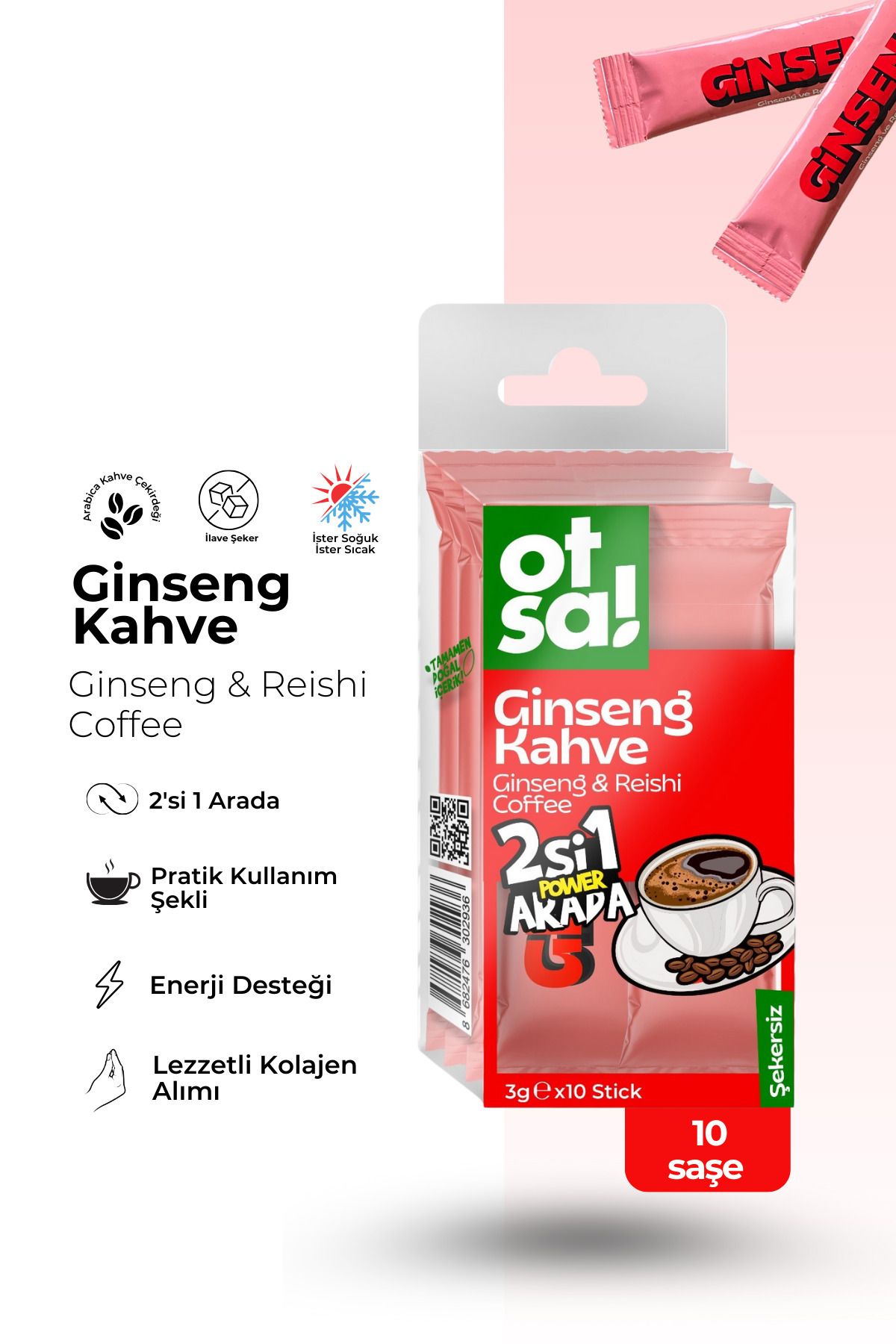 Otsa 2si 1 Arada Ginseng & Reishi Ve Sabah Kahvesi Şeker Ilavesiz Ginseng Stick Kahve