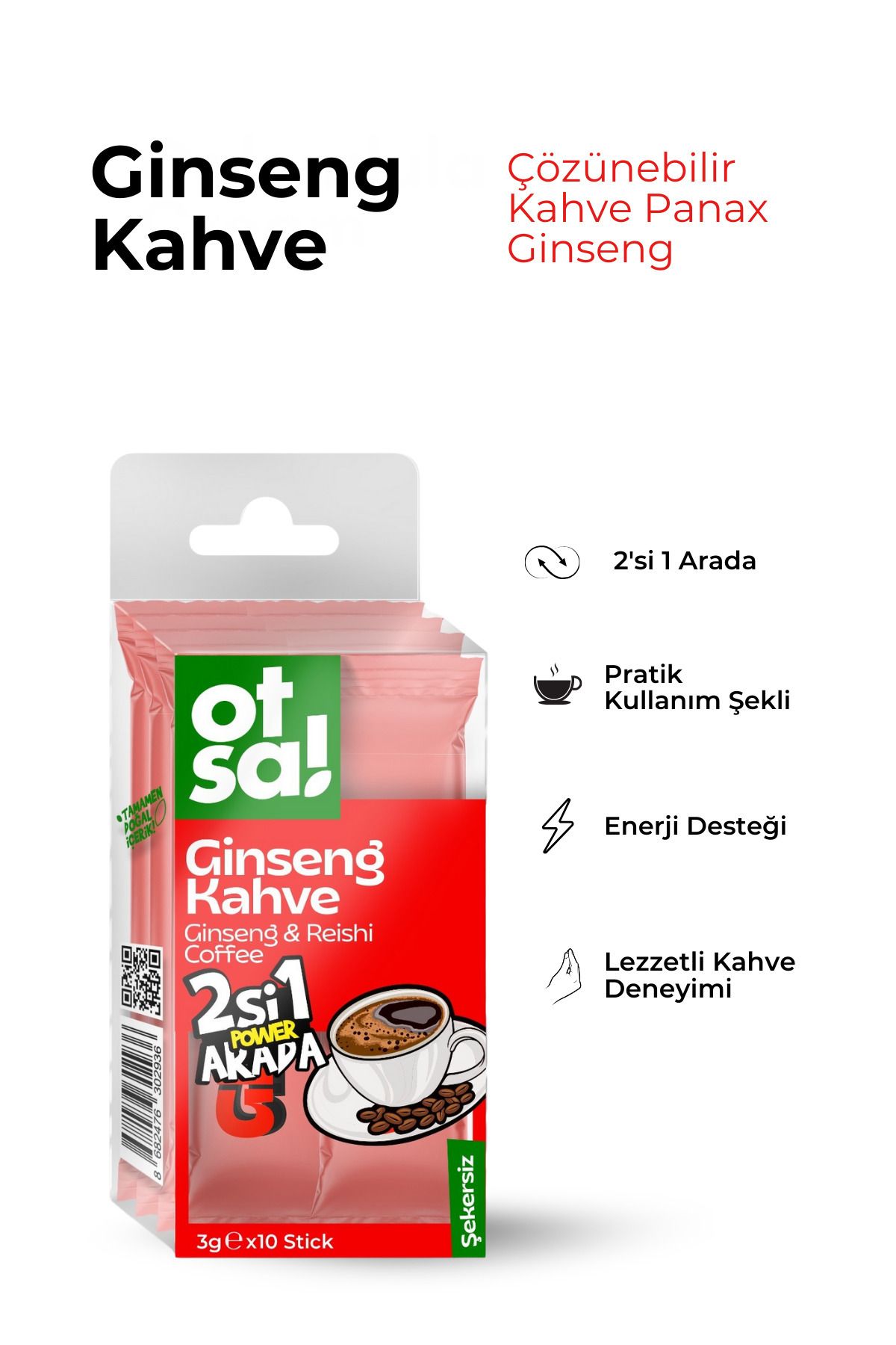 Otsa 2si 1 Arada Ginseng & Reishi Ve Sabah Kahvesi Şeker Ilavesiz Ginseng Stick Kahve - Görsel 2