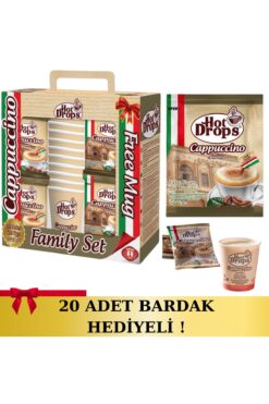 HOT DROPS Cappuccino Hazır Kahve Bol Köpüklü, Çikolata Granüllü 25gr X 20 Adet (20ADET BARDAK HEDİYELİ)