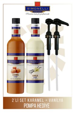 Simonelli Kahve Şurubu Karamel Aromalı Vanilya Aromalı 700 ml Pompa Hediyeli