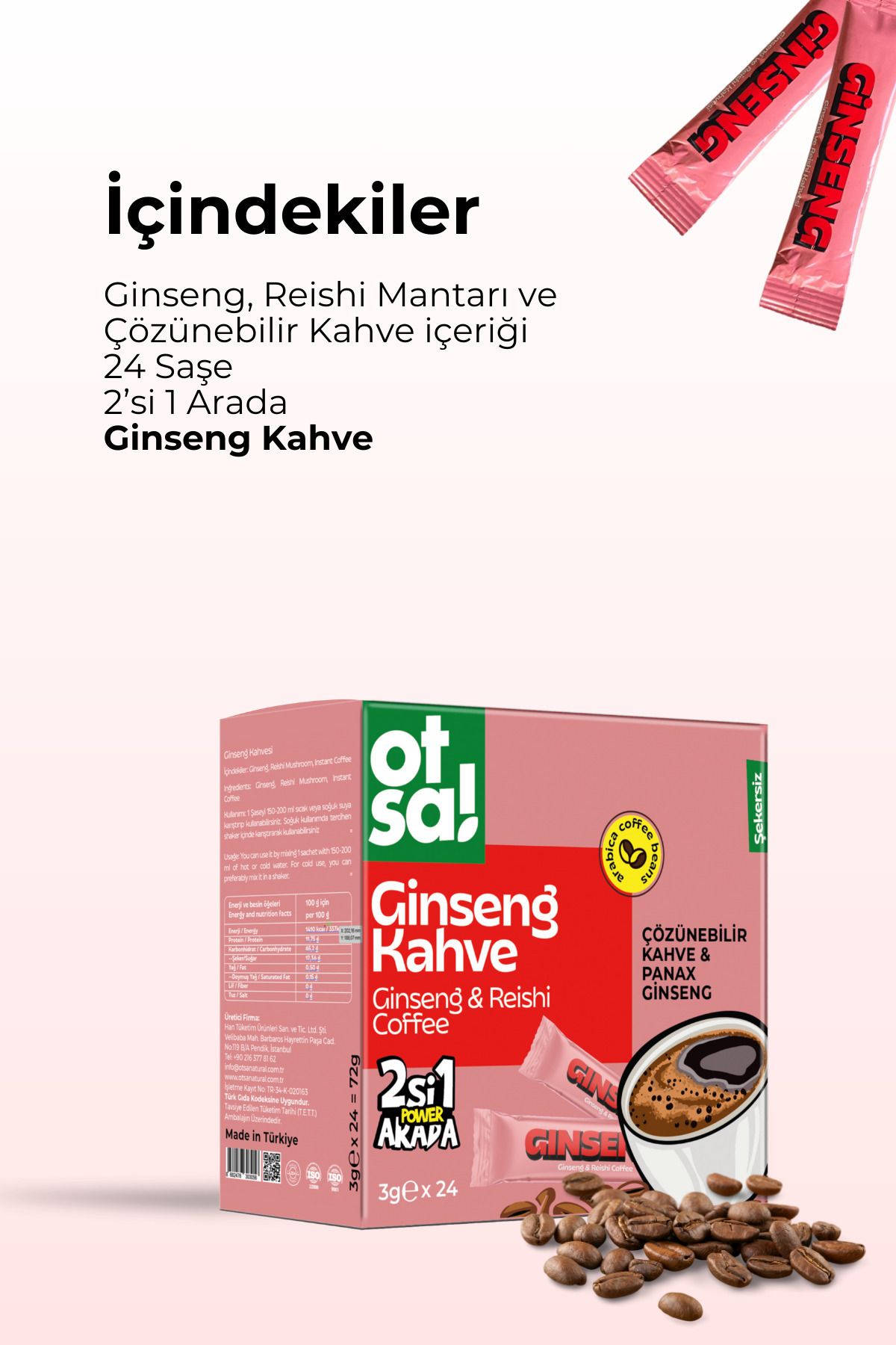 Otsa 2si 1 Arada Ginseng & Reishi Ve Sabah Kahvesi Stick 24’lü Şeker Ilavesiz Ginseng Kahve - Görsel 2