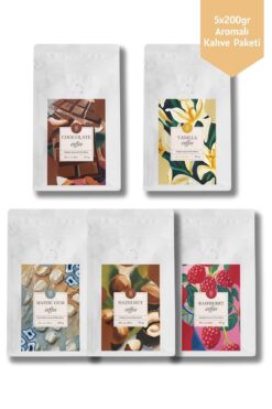 Mim and More 5 x 200 Gr - Chocolate&Vanilla&Mastic Gum&Hazelnut&Raspberry Coffee Filtre Kahve 5'li Set