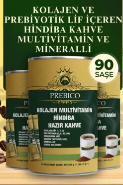 Prebico Prebiyotik Kolajenli Detoks Vitaminli(C,E,B7,D3) Ve Mineralli Hindiba Kahvesi 30'lu 3 Kutu