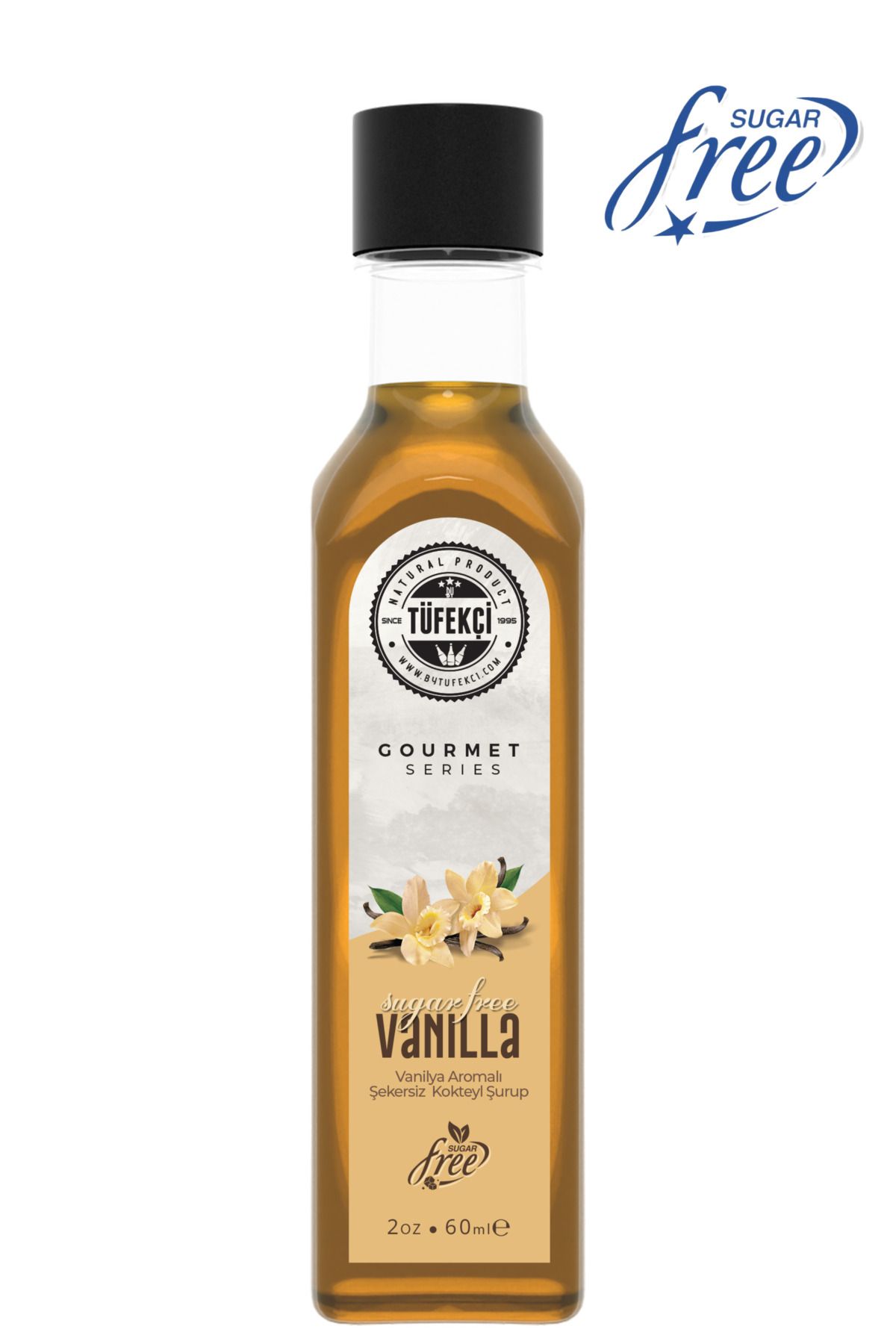 By Tüfekçi Şekersiz (SUGAR FREE) Vanilya Aromalı Kahve Şurubu Yeni Yüksek Aromalı Kalorisiz Formül 60ml