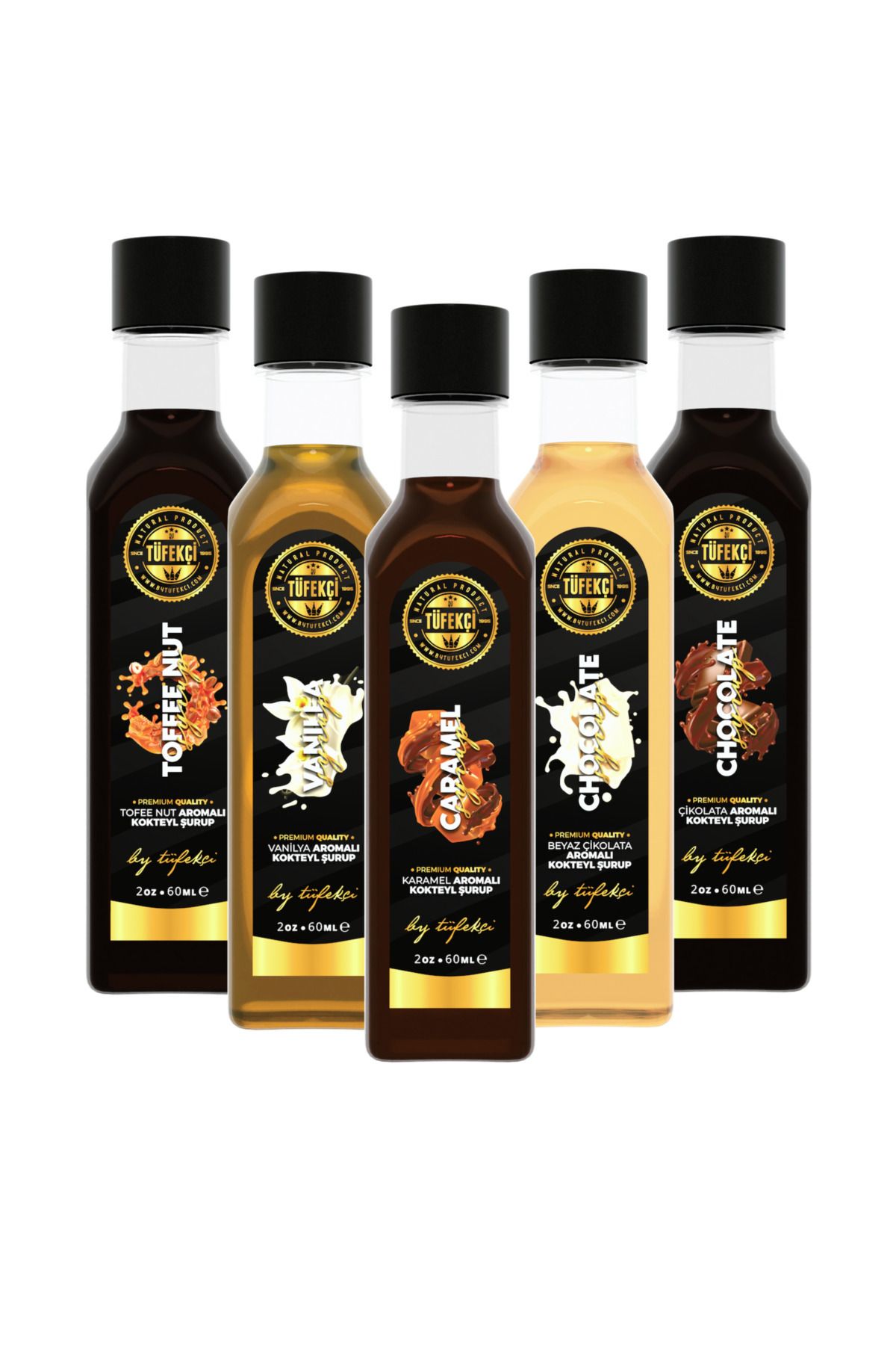 By Tüfekçi Kahve Şurubu 5’li Set (KARAMEL, ÇİKOLATA, VANİLYA, BEYAZ ÇİKOLATA, TOFFEE NUT) – 5x60ml