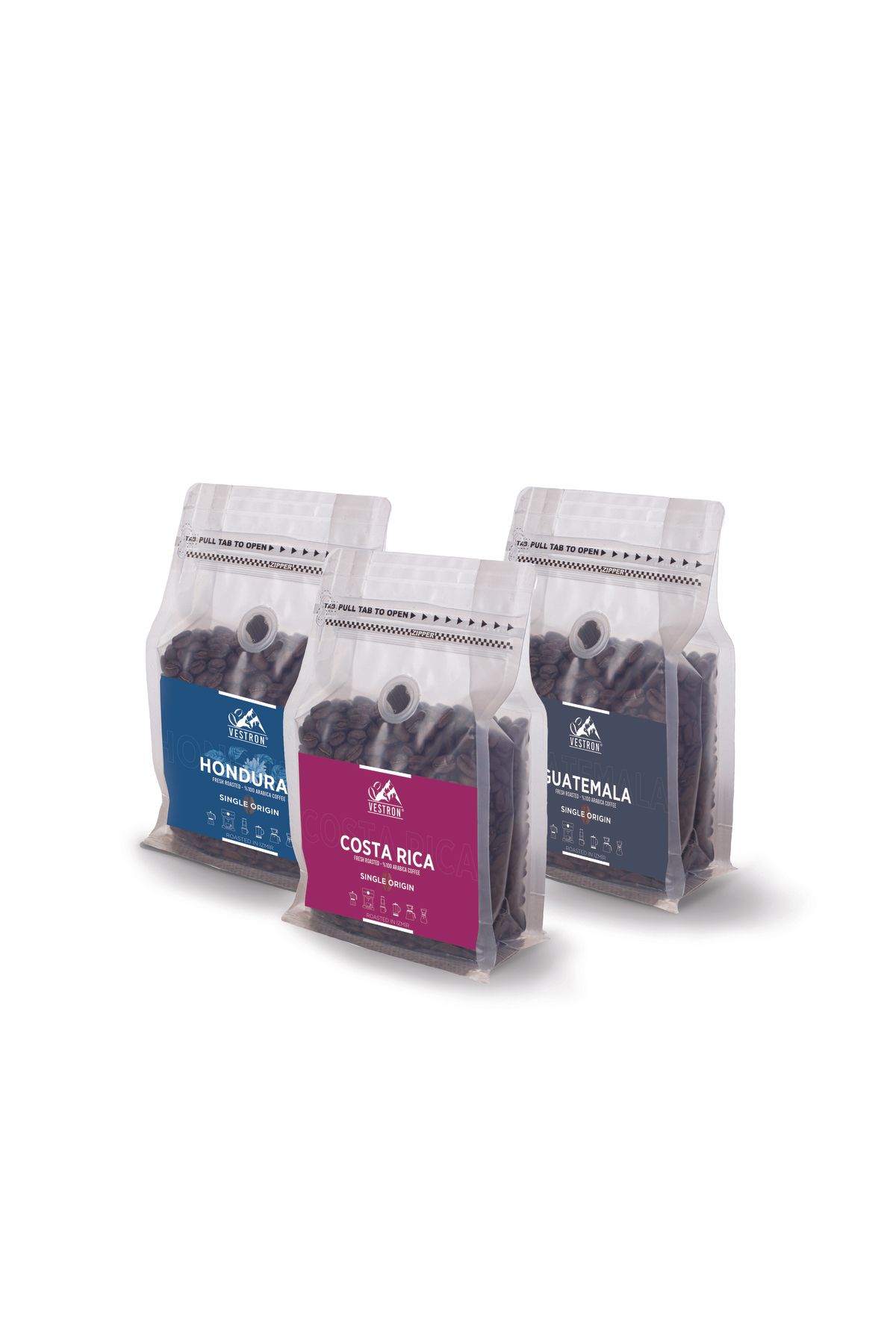 VESTRON Avantaj Paketi 3x250gr Honduras - Kosta Rika - Guatemala Sert Içim Filtre Kahve Seti V33b