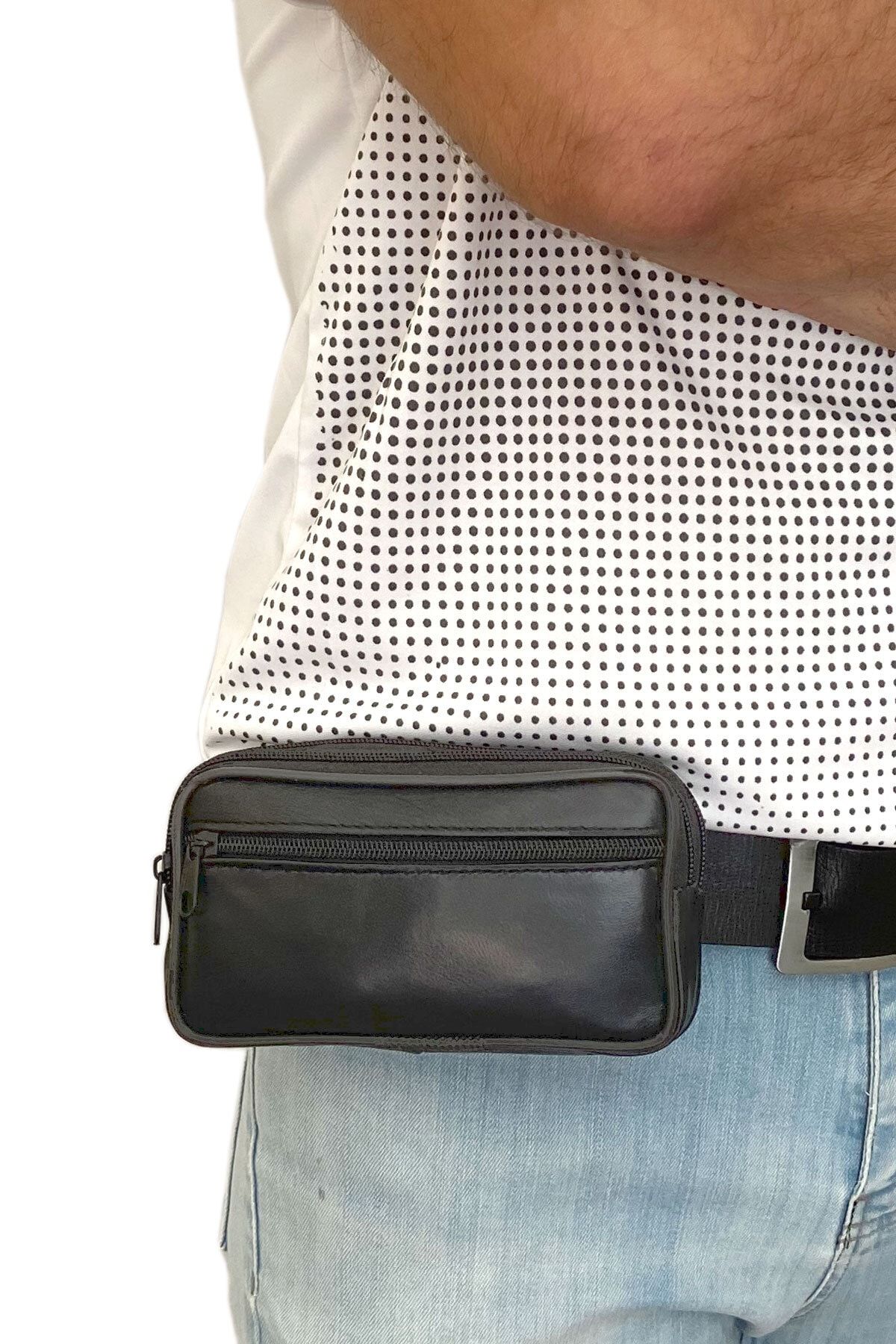 Lederax Hakiki Deri Telefon Bölmeli Kemer Çantası 3 Bölmeli Yatay - Görsel 2