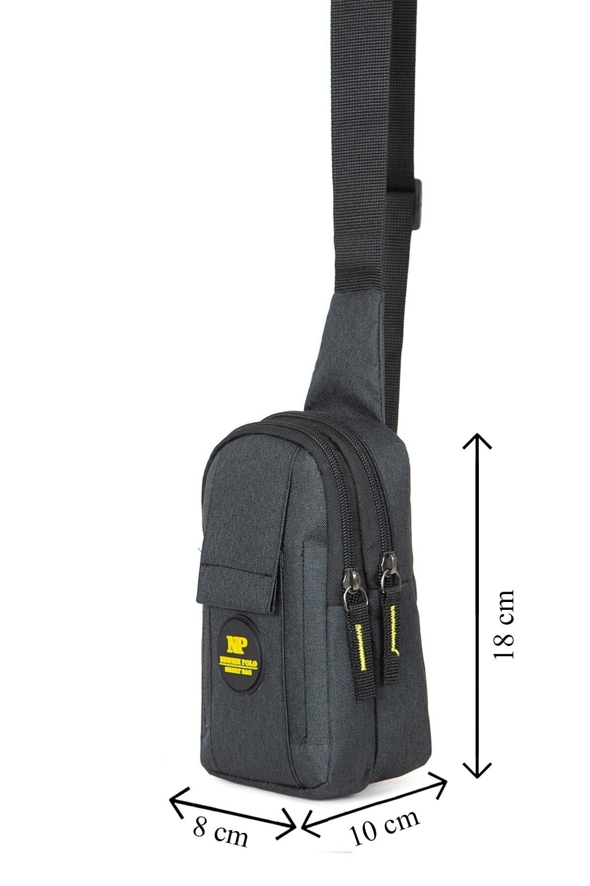 Newish Unisex Siyah Keten Kumaş Telefon Bölmeli Çapraz Askılı Omuz Ve Bel Çantası Günlük Çanta - Görsel 2