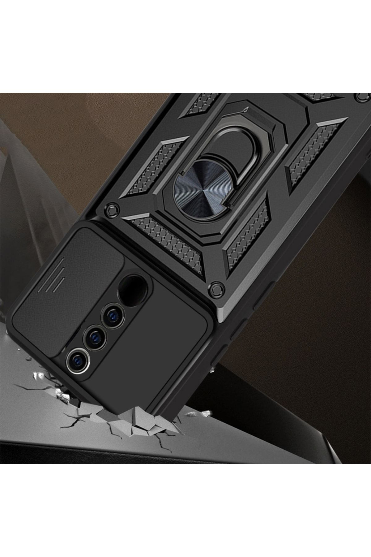 Fibaks Oppo A5/a9 2020 Uyumlu Kılıf Kamera Korumalı Sürgülü Yüzüklü Armor Military Tank Zırh - Görsel 2