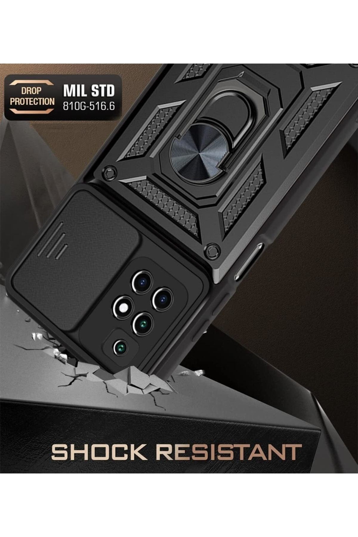 Fibaks Xiaomi Redmi 10 2022 Uyumlu Kılıf Kamera Korumalı Sürgülü Yüzüklü Armor Tank Zırhlı - Görsel 2